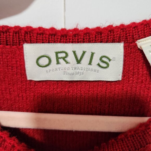 Orvis Vintage Women's Red 100% Wool Classic Sweater Jacket  Silver Buttons Small - Picture 2 of 6